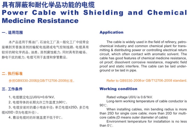 具有屏蔽和耐化学品功能的电缆